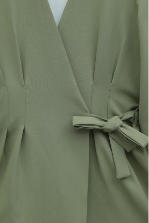 Imported Crepe Set with Dart Detail and Cross-Face Trousers -Cagla Green