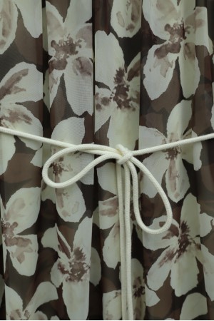 Robadan Büzgülü Kemerli Astarlı Şifon Elbise -Kahve