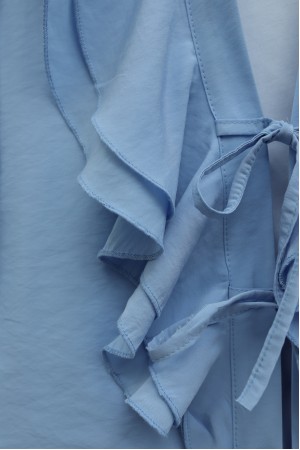 Modal Set with Front Tie-Up and Ruffled Skirt -Light blue
