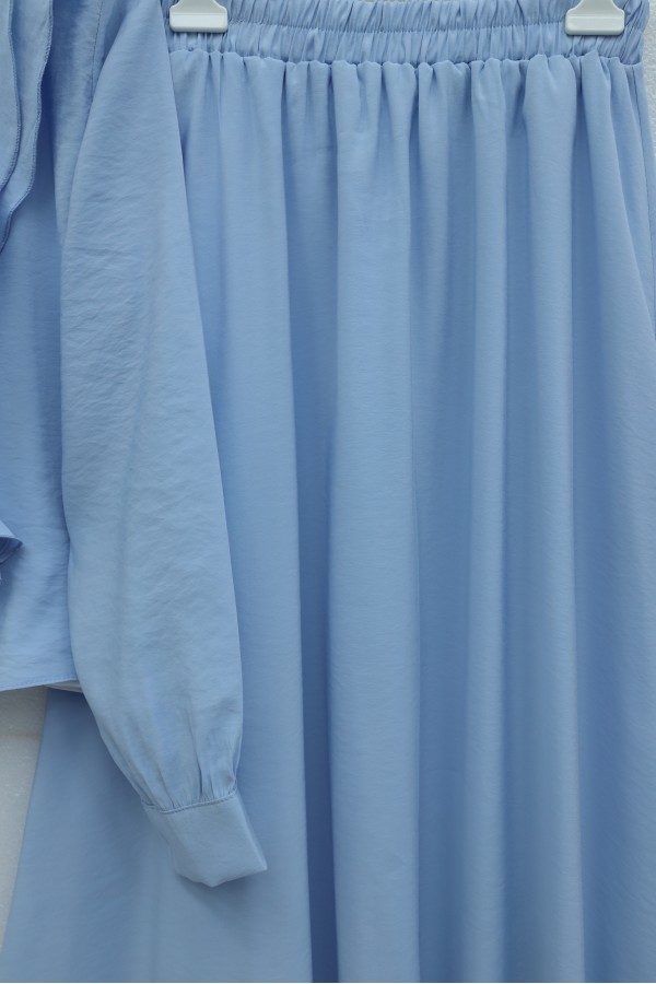 Modal Set with Front Tie-Up and Ruffled Skirt -Light blue