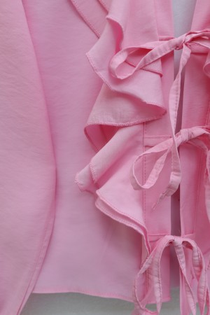 Önü Biritli Bağlamalı Volan Detaylı Etekli Modal Takım  -Pembe