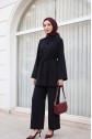 Modal Suit with Side Collar and Buttoned Belt -Black