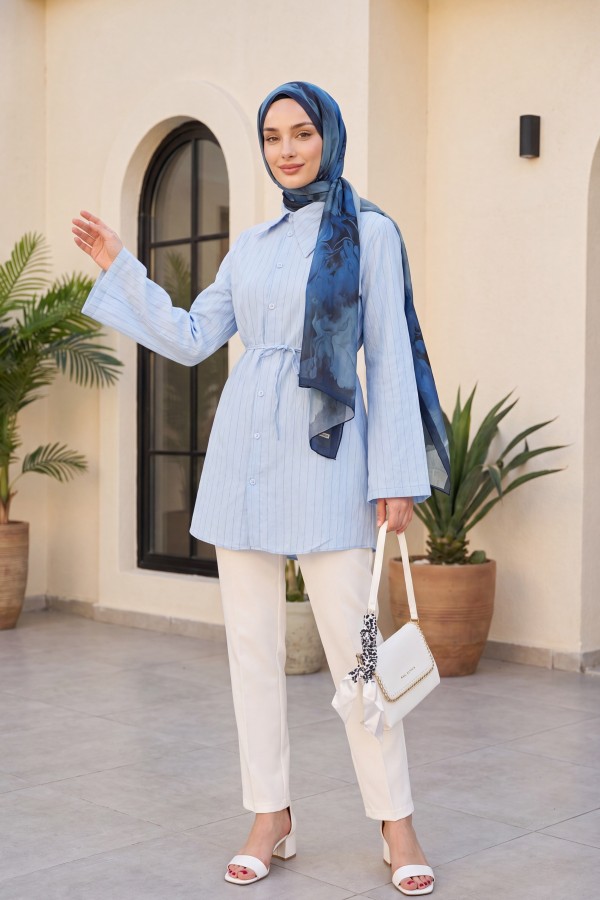 Side Collar, Button -Light blue