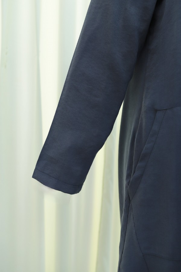 Cepli Yanları Yırtmaçlı Uzun Rayon Tunik  -Füme
