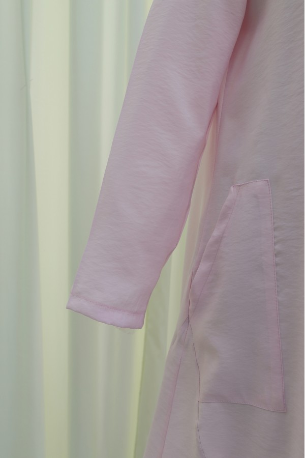 Cepli Yanları Yırtmaçlı Uzun Rayon Tunik  -Pudra