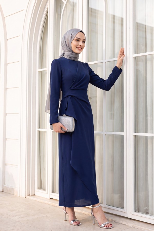 Asymmetrical Crepe Dress with Front Allery Skirt      -parliament