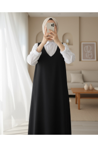 Omuzları Bağlamalı Uzun Jile -Siyah