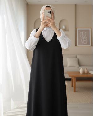 Omuzları Bağlamalı Uzun Jile -Siyah