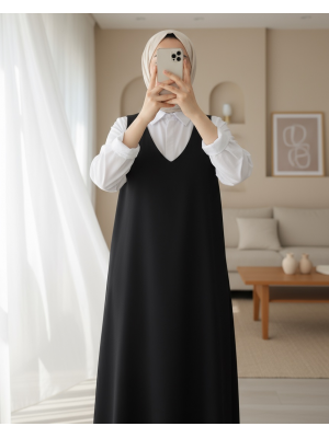 Long Gilet With Tied Shoulders -Black