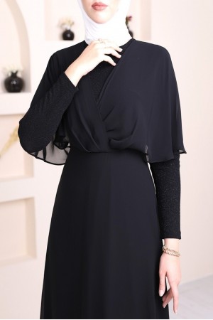 فستان سهرة طويل من الشيفون -أسود