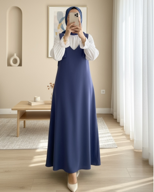 Omuzları Bağlamalı Uzun Jile   -İndigo