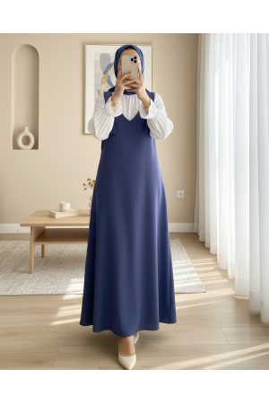 Long Gilet With Tied Shoulders   -İndigo