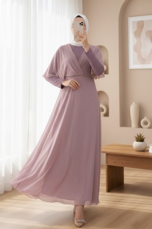 فستان سهرة طويل من الشيفون   -أرجواني