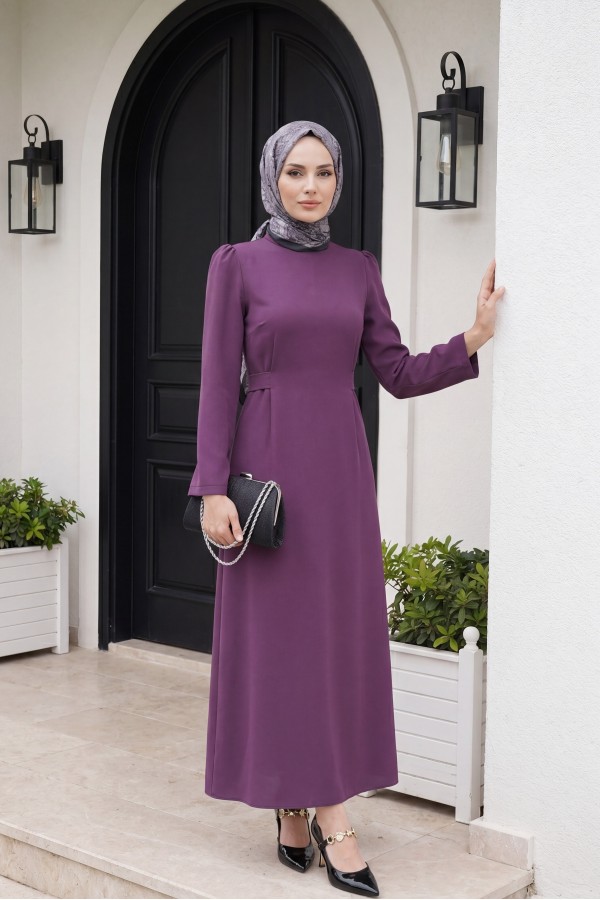 Judge Collar Lace Detailed Dress  -Damson