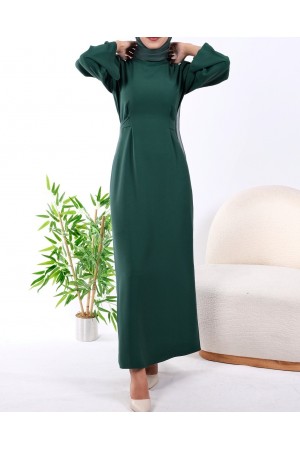 Hakim Yaka Belden Bağlamalı Elbise  -Zümrüt