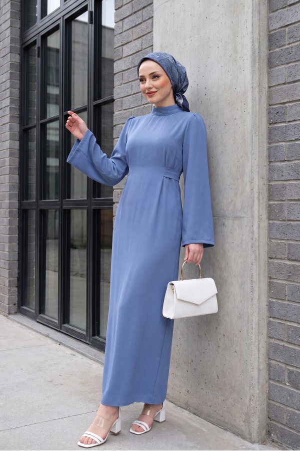 Judge Collar Lace Detailed Dress   -Blue