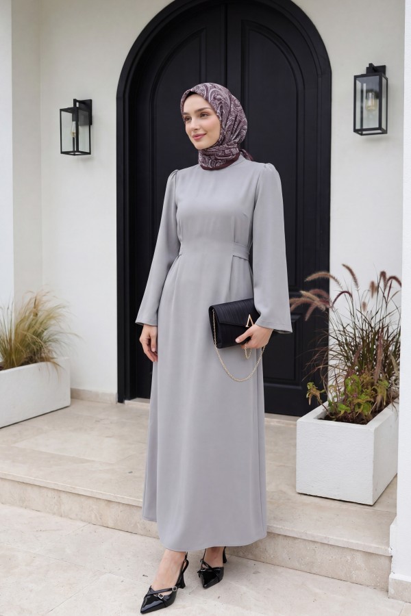 Judge Collar Lace Detailed Dress    -Grey