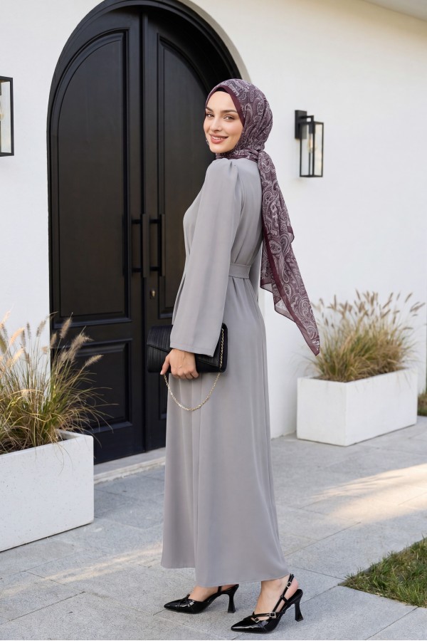 Judge Collar Lace Detailed Dress    -Grey