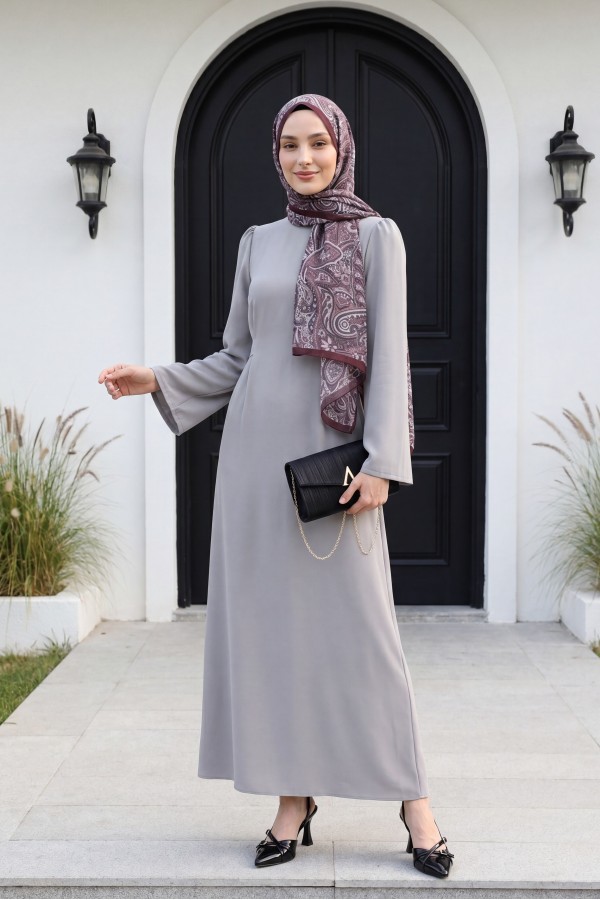 Judge Collar Lace Detailed Dress    -Grey