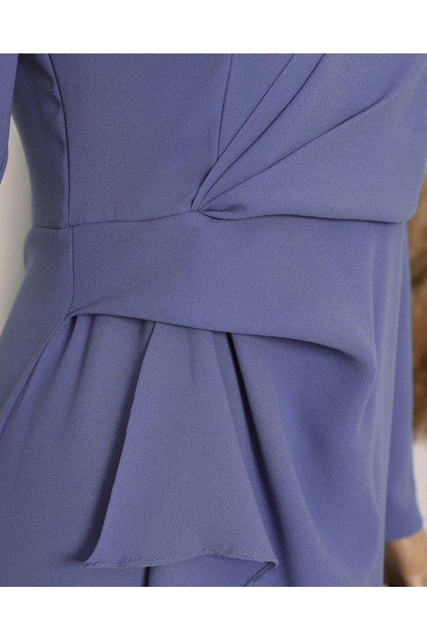 Asymmetrical Crepe Dress with Front Allery Skirt      -İndigo