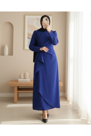Asymmetrical Crepe Dress with Front Allery Skirt      -Saxe 