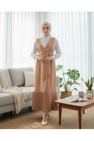 Eteği Piliseli Kuşaklı Jile -Vizon