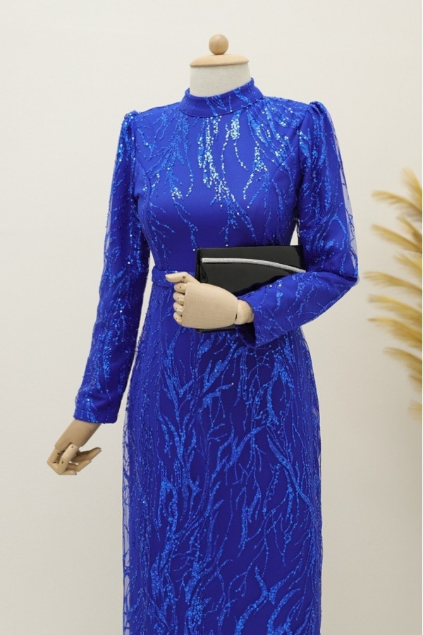 Glittery Sequin Lined Pencil Dress -Saxe 
