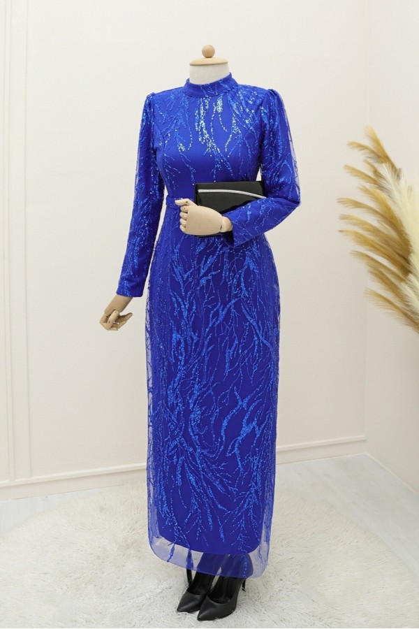 Glittery Sequin Lined Pencil Dress -Saxe 