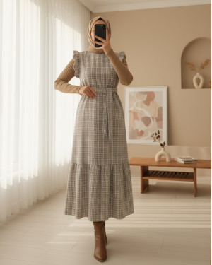 Kolları Fırfırlı Kemerli Tuvit Jile  -Mink color