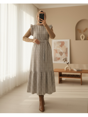 Kolları Fırfırlı Kemerli Tuvit Jile  -Mink color