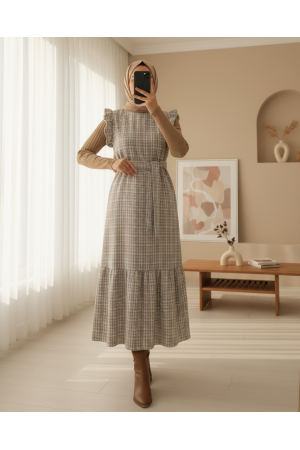 Kolları Fırfırlı Kemerli Tuvit Jile  -Vizon