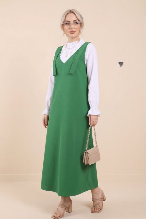 Long Gilet With Tied Shoulders     -Forest Green