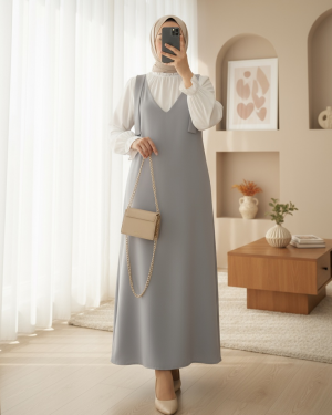 Omuzları Bağlamalı Uzun Jile      -Gri