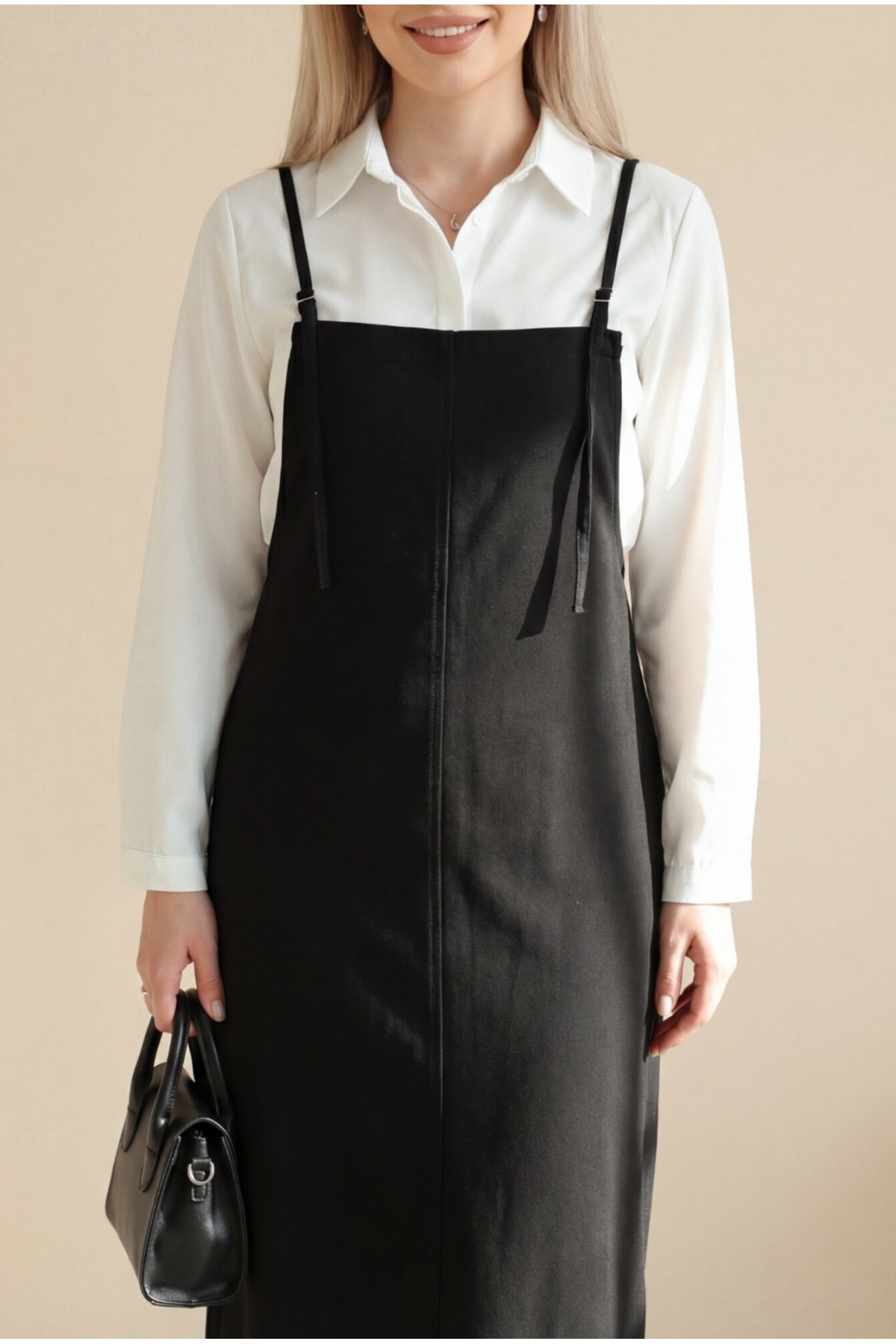 Thin Strap Denim Gilet  -Black