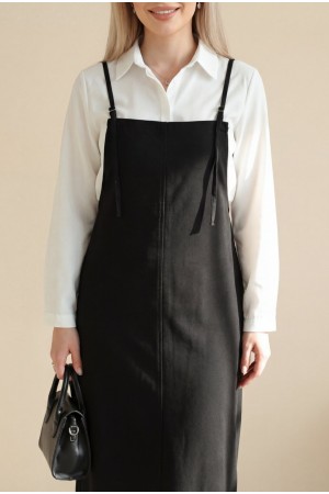 İnce Askılı Kot Jile  -Siyah