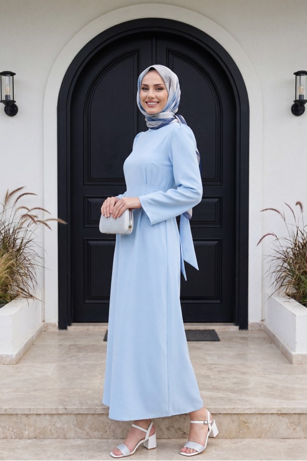 Judge Collar Lace Detailed Dress        -Baby Blue