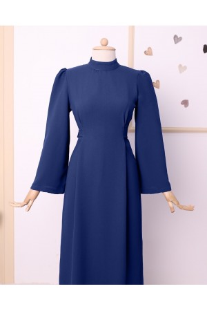 Hakim Yaka Belden Bağlamalı Elbise        -Laci