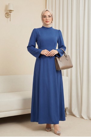 Judge Collar Lace Detailed Dress        -Navy blue