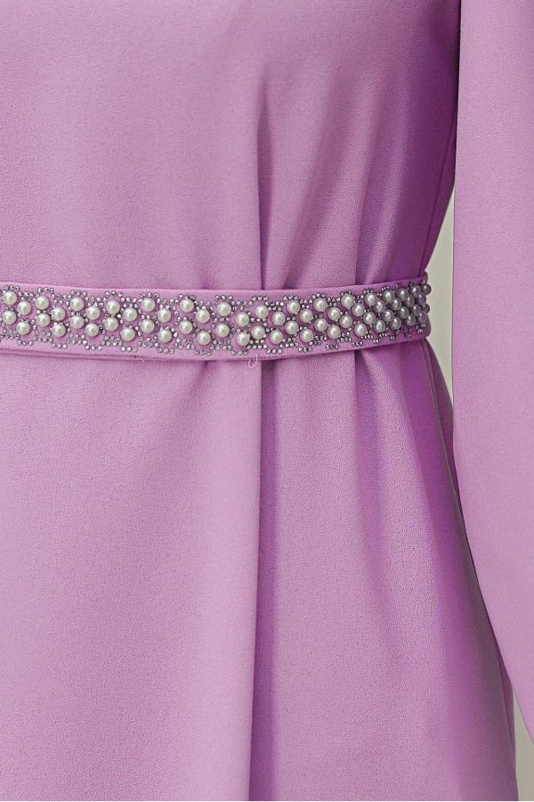 Magnificent Collar Balloon Sleeve Belted Dress -Pink