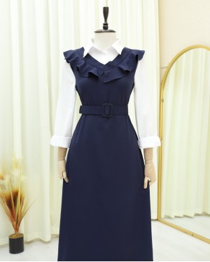 V Neck Long Gilet Dress        -dark lacquer