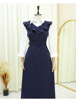 V Neck Long Gilet Dress        -dark lacquer