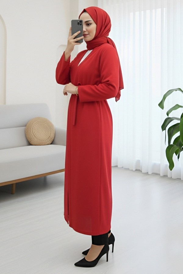 Long Cape with Double Front Tie -Red