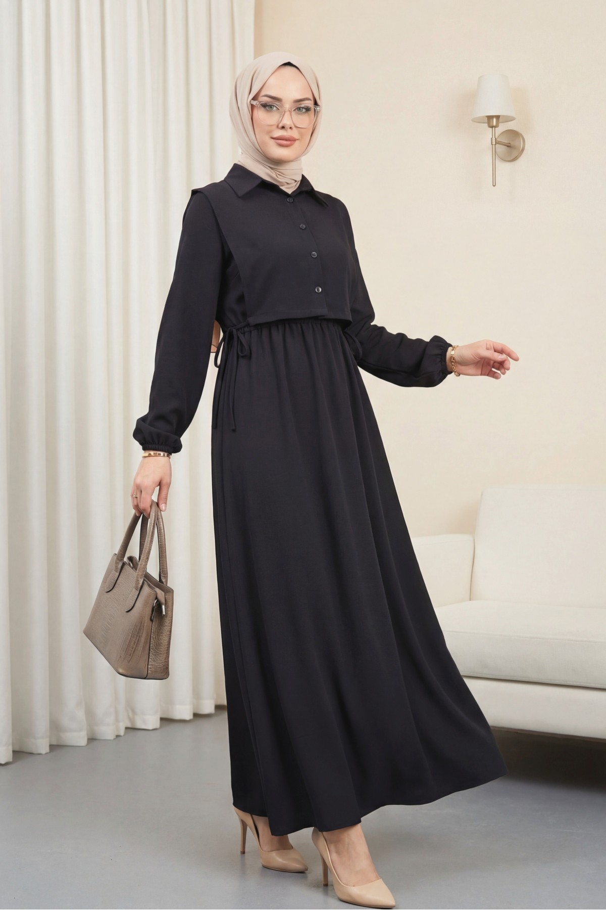Dress Set with Shirt Detail on Top -Black