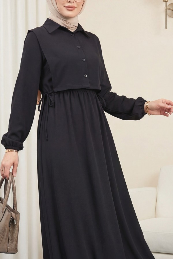 Dress Set with Shirt Detail on Top -Black