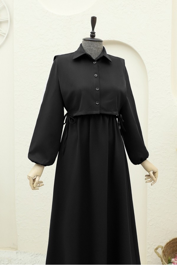 Dress Set with Shirt Detail on Top -Black