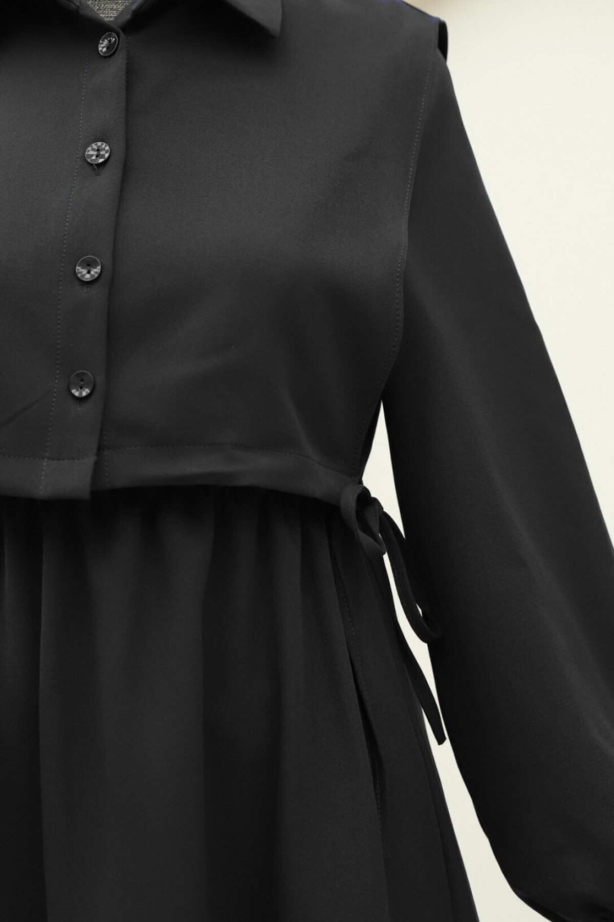 Dress Set with Shirt Detail on Top -Black detay görseli