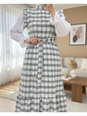 Kolları Fırfırlı Kemerli Tuvit Jile    -Ecru