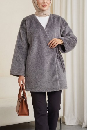 Side Tie Fur Jacket -Smoked 