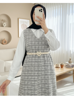 V-neck Tweed Gilet -Khaki