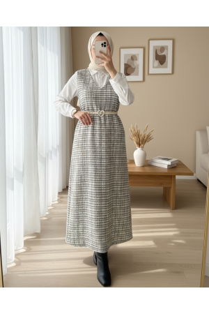 جيليه تويد برقبة على شكل حرف V  -خاكي